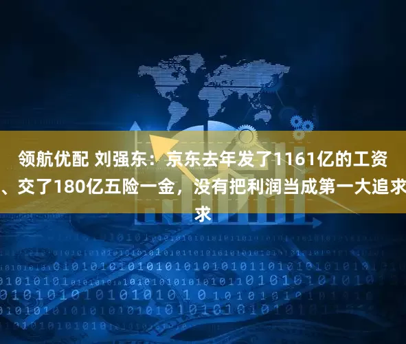 领航优配 刘强东：京东去年发了1161亿的工资、交了180亿五险一金，没有把利润当成第一大追求